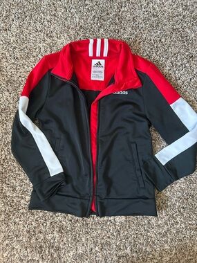 adidas Kids Black, Red & White Zip-Up Track Jacket